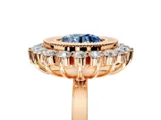 Halo Engagement Ring Setting for Fancy Blue Round Cut Center with Milgrain Bezel Rim, Plain Band and Prong Head in Rose Gold
