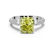 Solitaire Engagement Ring Setting for Fancy Yellow Radiant Cut Center with Multi-Row Accents and Prong Head in Platinum