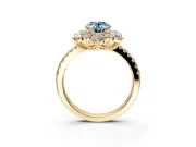 Floral Halo Engagement Ring Setting for Fancy Blue Oval Center with Pave Accents and Prong Head in Yellow Gold