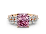 Cluster Engagement Ring Setting for Fancy Pink Radiant Cut Center with 2-Row Shoulder Clusters and Prong Head in Rose Gold