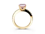 Solitaire Engagement Ring Setting for Fancy Pink Asscher Cut Center with Single Row Accent Band and Prong Head in Yellow Gold