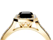 Halo Engagement Ring Setting for Fancy Black Emerald Cut Center with Pave Accents, Heart Basket and Prong Head in Yellow Gold