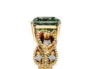 Leaf Engagement Ring Setting for Fancy Green Asscher Cut Center with Milgrain Accent Band and Prong Head in Yellow Gold