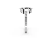 Halo Engagement Ring Setting for Oval Center with Milgrain Halo, Pave Band and Prong Head in Platinum
