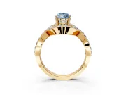 Halo Engagement Ring Setting for Fancy Blue Pear-Shaped Center with Pave Infinity Twist Band and Prong Head in Yellow Gold
