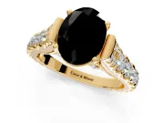 Solitaire Engagement Ring Setting for Fancy Black Oval Center with Pave Cathedral Shoulders and Prong Head in Yellow Gold