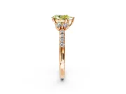 Paired Accent Engagement Ring Setting for Fancy Yellow Pear-Shaped Center with Pave Band and Prong Head in Rose Gold