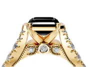 Solitaire Engagement Ring Setting for Fancy Black Asscher Cut Center with Pave Cathedral Shoulders and Prong Head in Yellow Gold