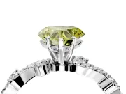 Solitaire Engagement Ring Setting for Fancy Yellow Heart-Shaped Center with Bar-Station Pave Twist and Prong Head in Platinum