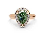 Halo Engagement Ring Setting for Fancy Green Pear-Shaped Center with Square Band and Prong Head in Rose Gold