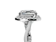 Halo Engagement Ring Setting for Asscher Cut Center with Twist Band and Prong Head in Platinum