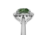 Starburst Halo Engagement Ring Setting for Fancy Green Cushion Cut Center with Thin Round-Wire Band and Prong Head in Sterling Silver