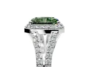 Halo Engagement Ring Setting for Fancy Green Radiant Cut Center with Pave Split Shank and Prong Head in Platinum