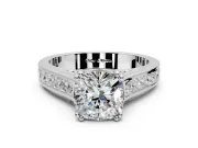Solitaire Engagement Ring Setting for Cushion Cut Center with Channel Band and Double Claw Prong Head in Platinum