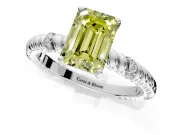 Rope Engagement Ring Setting for Fancy Yellow Emerald Cut Center with Accent Shoulders and Prong Head in White Gold
