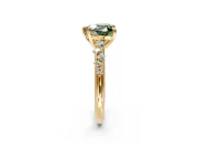 Solitaire Engagement Ring Setting for Fancy Green Heart-Shaped Center with Trailing Leaf Accent Band and Prong Head in Yellow Gold
