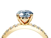 Solitaire Engagement Ring Setting for Fancy Blue Oval Center with Fine Pave Band and Claw Prong Head in Yellow Gold