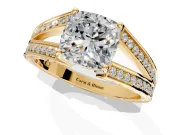 Split Shank Engagement Ring Setting for Cushion Cut Center with Pave Split Shank and Prong Head in Yellow Gold