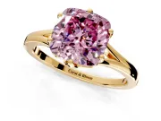 Solitaire Engagement Ring Setting for Fancy Pink Cushion Cut Center with Plain Split Shank and Prong Head in Yellow Gold