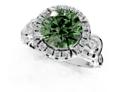 Halo Engagement Ring Setting for Fancy Green Round Cut Center with Open Scroll Shoulders and Prong Head in Platinum