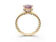 Halo Engagement Ring Setting for Fancy Pink Princess Cut Center with Rope Twist Split Shank and Prong Head in Yellow Gold
