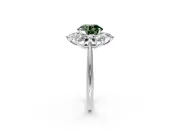 Small-Accent Cluster Halo Engagement Ring Setting for Fancy Green Round Cut Center with Plain Band and Prong Head in Sterling Silver