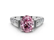 Solitaire Engagement Ring Setting for Fancy Pink Oval Center with Pave Cathedral Shoulders and Prong Head in Sterling Silver