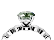 Solitaire Engagement Ring Setting for Fancy Green Oval Center with Beaded Bezel Station Band and Prong Head in Sterling Silver