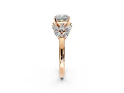 Leaf Cluster Engagement Ring Setting for Cushion Cut Center with Marquise Accents and Prong Head in Rose Gold