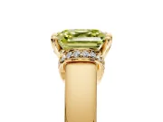 Solitaire Engagement Ring Setting for Fancy Yellow Asscher Cut Center with Wide Band, Pave Collar and Prong Head in Yellow Gold