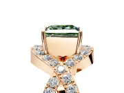 Halo Engagement Ring Setting for Fancy Green Princess Cut Center with Pave Infinity Twist Band and Prong Head in Rose Gold