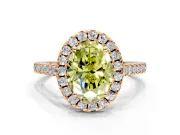 Halo Engagement Ring Setting for Fancy Yellow Oval Center with Raised Halo, Pave Band and Prong Head in Rose Gold