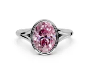 Solitaire Engagement Ring Setting for Fancy Pink Oval Center with V Split Shank and Bezel Head in Sterling Silver