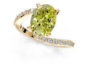 Solitaire Engagement Ring Setting for Fancy Yellow Oval Center with Pave Bypass Swirl Band and Prong Head in Yellow Gold