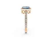 Accent Halo Engagement Ring Setting for Fancy Blue Princess Cut Center with Full-Length Pave Band and Prong Head in Rose Gold