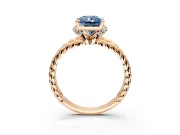 Halo Engagement Ring Setting for Fancy Blue Radiant Cut Center with Rope Twist Split Shank and Prong Head in Rose Gold