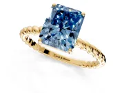 Solitaire Engagement Ring Setting for Fancy Blue Radiant Cut Center with Plain Twisted Rope Band and Prong Head in Yellow Gold