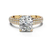 Solitaire Engagement Ring Setting for Radiant Cut Center with Multi-Row Pave Accents and Basket Head in Yellow Gold