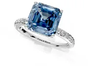 Solitaire Engagement Ring Setting for Fancy Blue Asscher Cut Center with Fine Pave Band and Prong Head in Platinum
