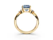 Solitaire Engagement Ring Setting for Fancy Blue Princess Cut Center with Grooved Bar Accent Band and Prong Head in Yellow Gold