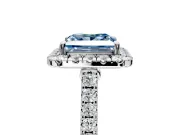 Halo Engagement Ring Setting for Fancy Blue Princess Cut Center with Narrowing Pave Band and Prong Head in Sterling Silver
