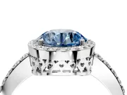 Halo Engagement Ring Setting for Fancy Blue Round Cut Center with Heart-Shaped Openwork, Pave Band and Prong Head in Platinum