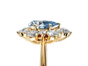 Small-Accent Cluster Halo Engagement Ring Setting for Fancy Blue Pear-Shaped Center with Plain Band and Prong Head in Yellow Gold