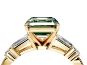 Bar-Set Engagement Ring Setting for Fancy Green Asscher Cut Center with Tapered Baguette Accents and Prong Head in Yellow Gold