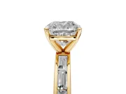 Solitaire Engagement Ring Setting for Cushion Cut Center with Channel Baguette Band and Prong Head in Yellow Gold