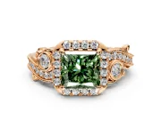 Milgrain Halo Engagement Ring Setting for Fancy Green Princess Cut Center with Shoulder Bezels and Prong Head in Rose Gold