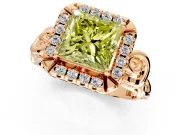 Halo Engagement Ring Setting for Fancy Yellow Princess Cut Center with Open Scroll Shoulders and Prong Head in Rose Gold