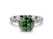 Solitaire Engagement Ring Setting for Fancy Green Round Cut Center with Fine Pave Band and Claw Prong Head in Sterling Silver