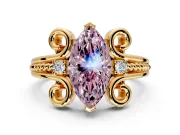 Solitaire Engagement Ring Setting for Fancy Pink Marquise Center with Twisted Band and Scroll Prong Head in Yellow Gold