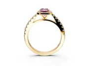 Halo Engagement Ring Setting for Fancy Pink Emerald Cut Center with Full Pave Band and Prong Head in Yellow Gold